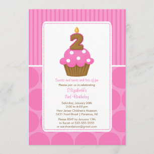 Cupcake Födelsedagsinbjudan 2-årsdag Rosa Inbjudningar