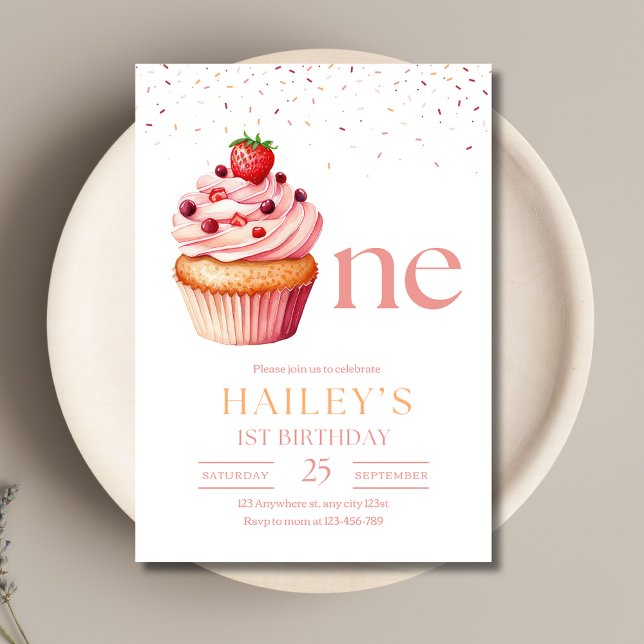 Cupcake Födelsedagsinbjudan, Flickor 1:a födelseda Inbjudan (Skapare uppladdad)