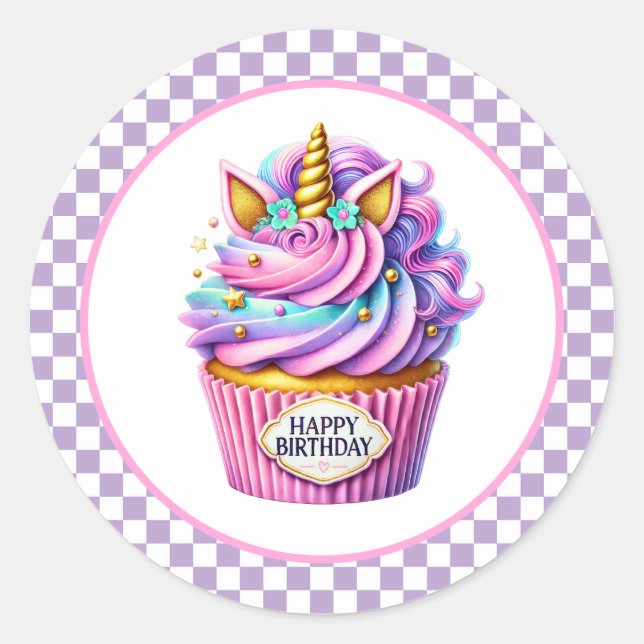 Cupcake Födelsesticker Runt Klistermärke (Framsida)