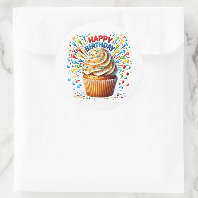 Cupcake Födelsestickers Runt Klistermärke (Väska)
