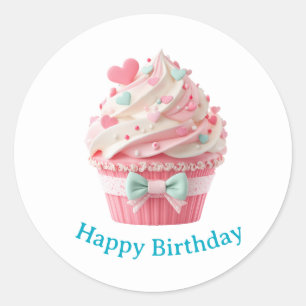 Cupcake Födelsestickers Runt Klistermärke