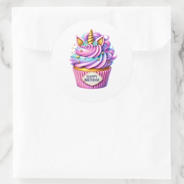 Cupcake Födelsestickers Runt Klistermärke (Väska)