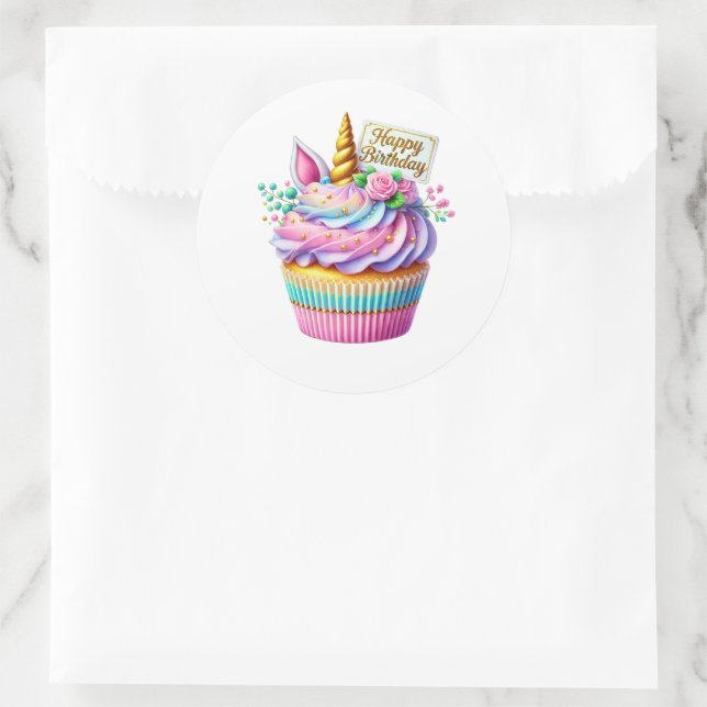Cupcake Födelsestickers Runt Klistermärke (Väska)