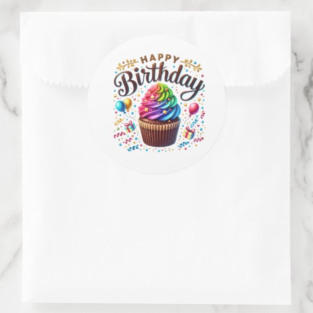 Cupcake Födelsestickers Runt Klistermärke (Väska)