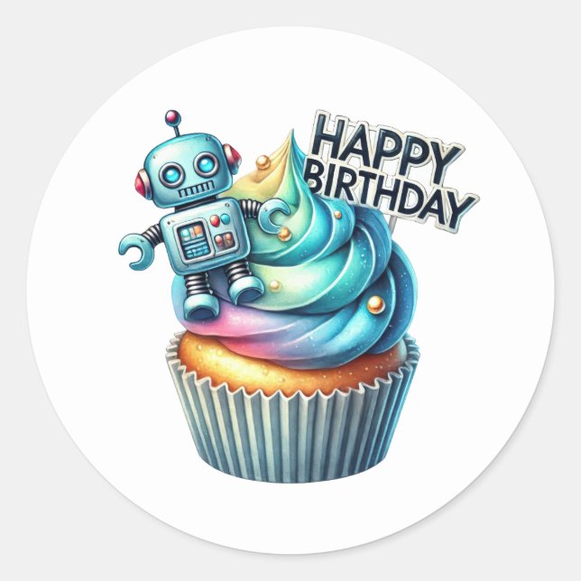 Cupcake Födelsestickrar Runt Klistermärke (Framsida)