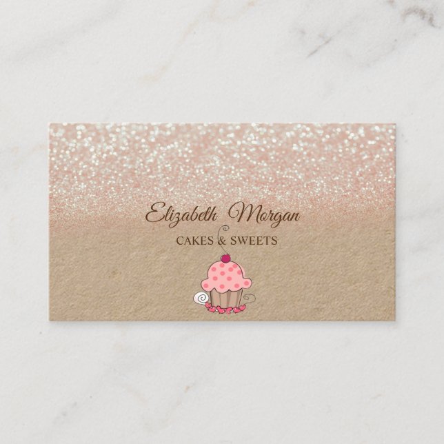 Cupcake, Glitter Ombre Rustik Kraftpapper Visitkort (Framsida)