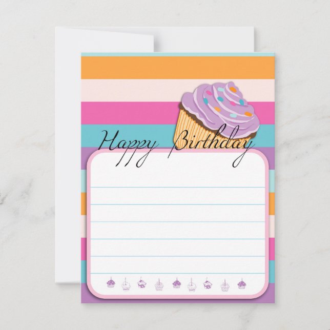 CUPCAKE GRATTIS PÅ FÖDELSEDAGEN FLAT-KORT KORT (Framsida)