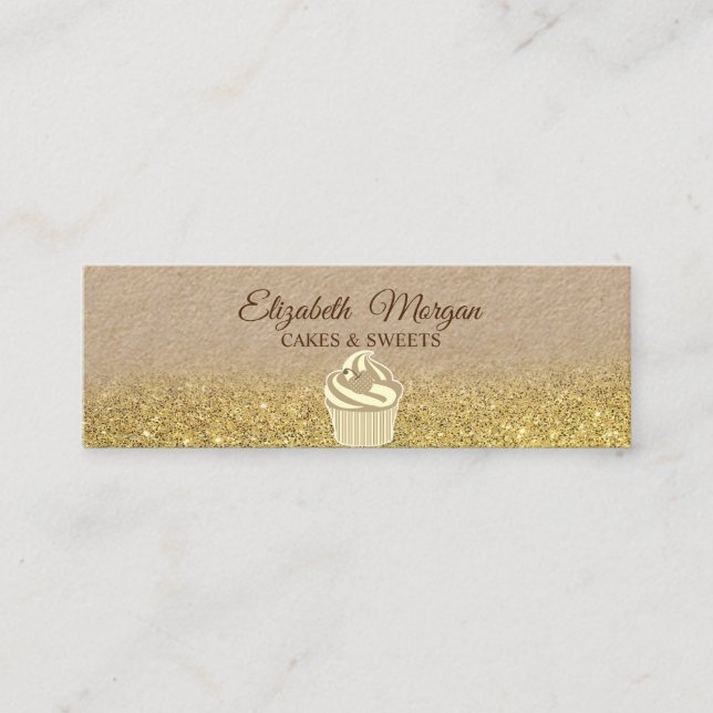 Cupcake, Guld Glitter Ombre Rustik Kraftpapper Mini Visitkort (Framsida)