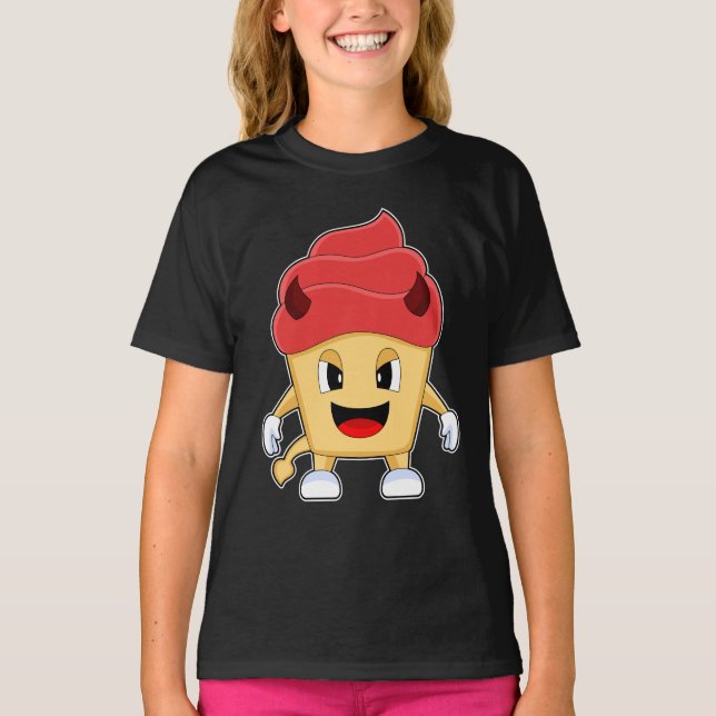 Cupcake Halloween Djävul T Shirt (Framsida)