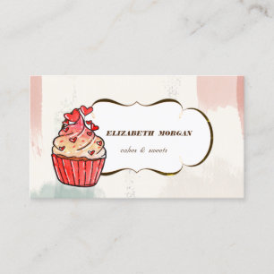 Cupcake Hearts Bakery, Vattenfärg Penseldrag Visitkort