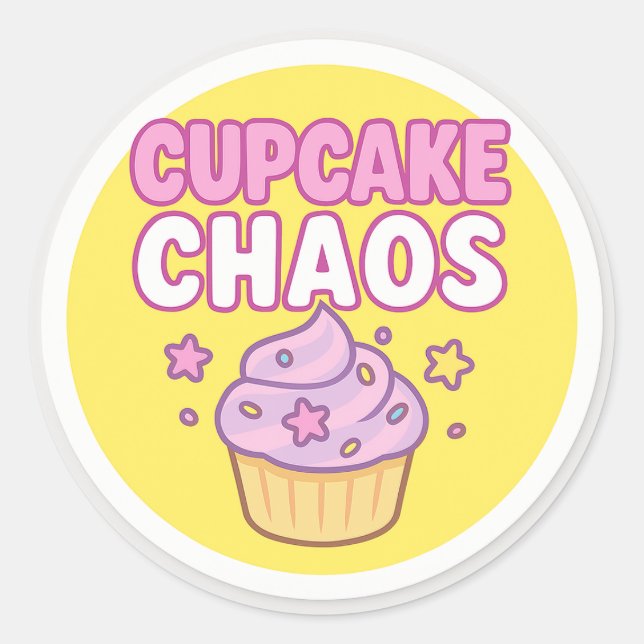 Cupcake Kaos Rund Klistermärke (Framsida)