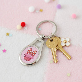 Cupcake Keychain Ovalt Silverfärgad Nyckelring