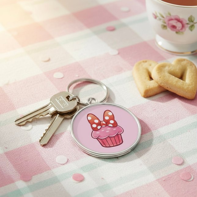 Cupcake Keychain Rund Silverfärgad Nyckelring (Skapare uppladdad)