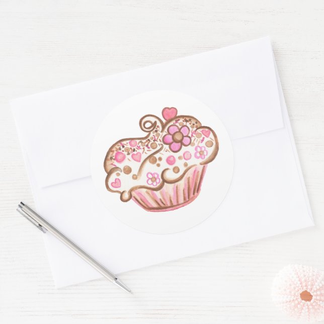 Cupcake-klistermärke Runt Klistermärke (Kuvert)