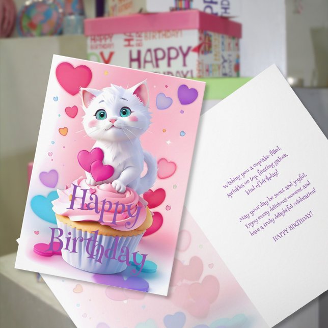 Cupcake Kram: Rolig Söt Liten Katt Födelsedag  Kort (Skapare uppladdad)