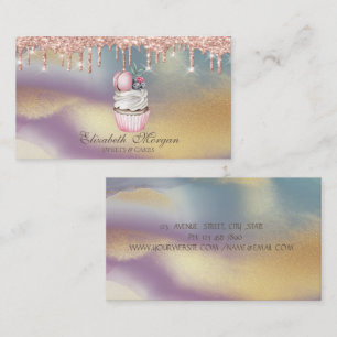 Cupcake Macaroon Rose Gold-dropar, Färgstarkt bage Visitkort