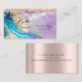 Cupcake Macaroon Rose Gold-dropp på marmor bakverk Visitkort