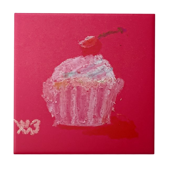 Cupcake med jordgubbssockerkaka kakelplatta (Framsidan)