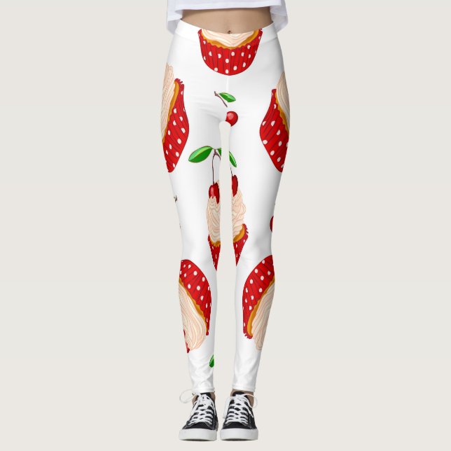 Cupcake med körsbärsmönster leggings (Framsida)