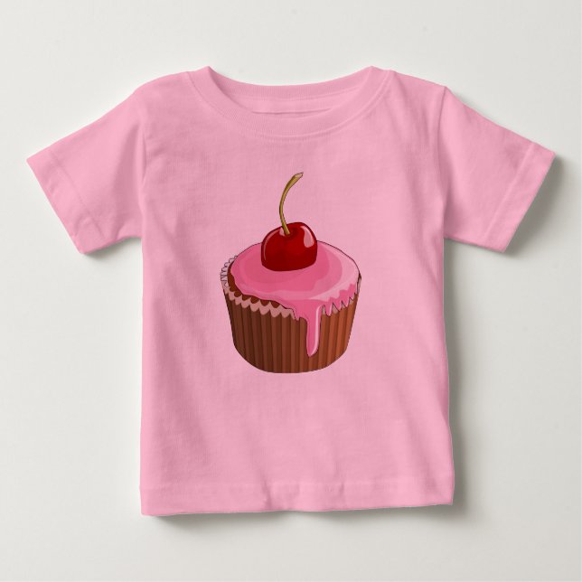Cupcake med rosa frosting och körsbär tee shirt (Framsida)