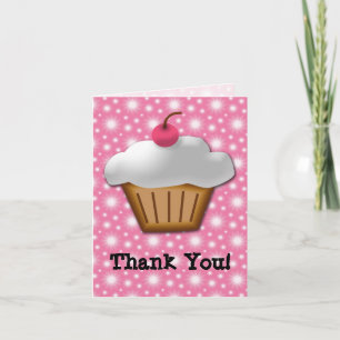 Cupcake med rosa körsbär på toppen tack kort