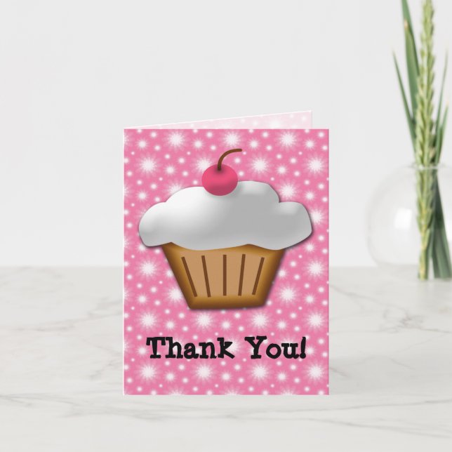 Cupcake med rosa körsbär på toppen tack kort (Framsida)