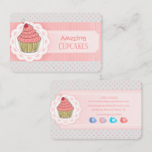 Cupcake med rosa prickar och ränder visitkort