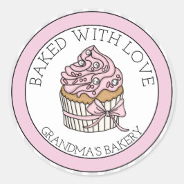 Cupcake med silverströssel | Bakad med kärlek Runt Klistermärke