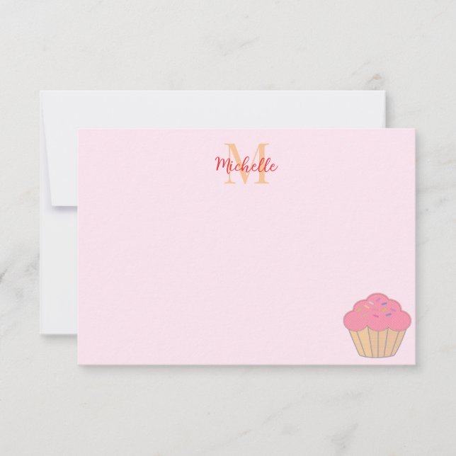 Cupcake med sprinkles Teckning Monogram  Anteckningskort (Framsida)