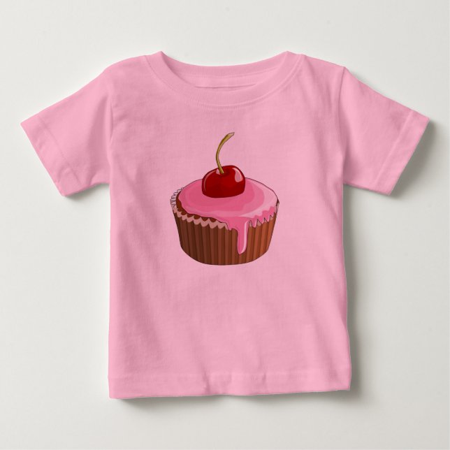 Cupcake med vacker rosa glasyr och körsbär tee shirt (Framsida)
