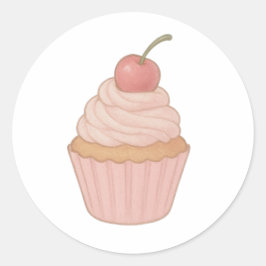 Cupcake med vispad kräm och körsbär runt klistermärke