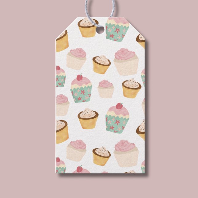 Cupcake-mönster födelsedag presentetikett (Cupcake pattern gift tag - perfect for baby showers, afternoon tea parties girls birthday parties.)