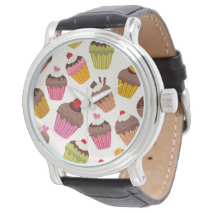 Cupcake-mönster, Muffin-mönster, Choklad, Hjärtan Armbandsur