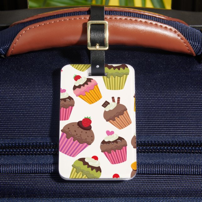 Cupcake-mönster, Muffin-mönster, Choklad, Hjärtan Bagagebricka (Framsida Insitu 2)