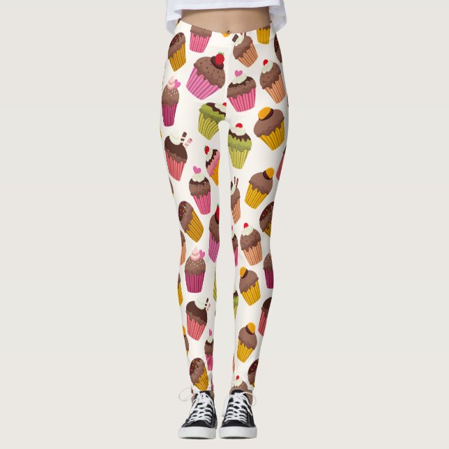 Cupcake-mönster, Muffin-mönster, Choklad, Hjärtan Leggings (Framsida)