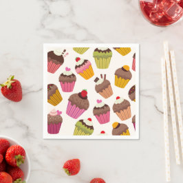 Cupcake-mönster, Muffin-mönster, Choklad, Hjärtan Pappersservett