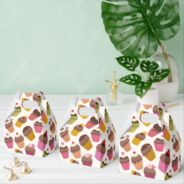 Cupcake-mönster, Muffin-mönster, Choklad, Hjärtan Presentaskar (Multipel)