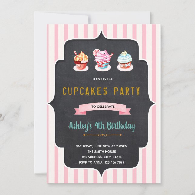 Cupcake-munkar födelsedagsfest inbjudan (Framsida)