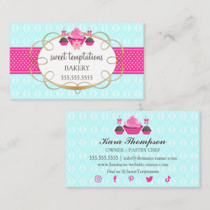 Cupcake och Cake Pops Aqua Rosa Visitkort