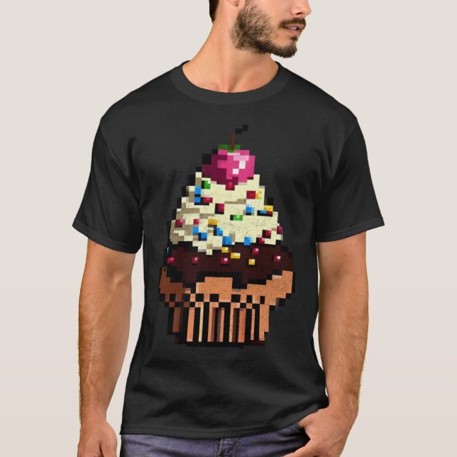 Cupcake Pixel 8 bit Retro Hungry Byte Game Cake Fo T Shirt (Framsida)