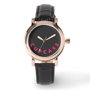 Cupcake Rosa Text Anpassad Svart Armbandsur