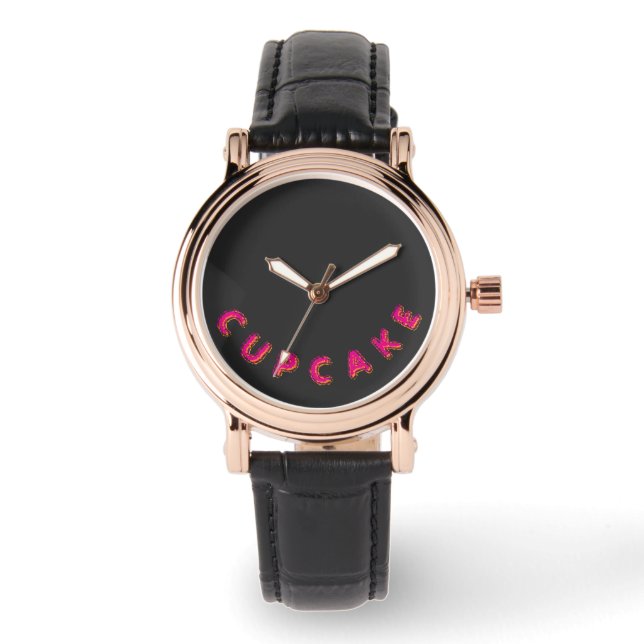 Cupcake Rosa Text Anpassad Svart  Armbandsur (Framsida)