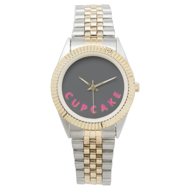 Cupcake Rosa Text Anpassad Svart  Armbandsur (Framsida)