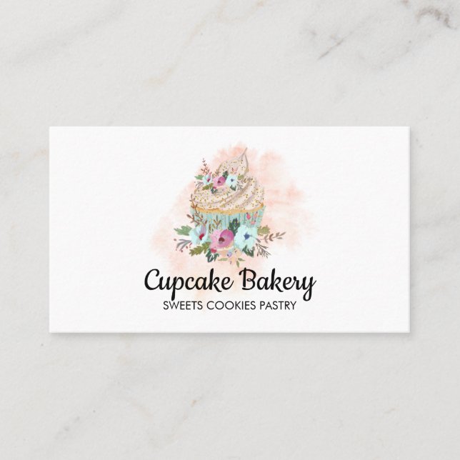 Cupcake Tårta Bagare Bakverk Akvarell Visitkort (Framsida)