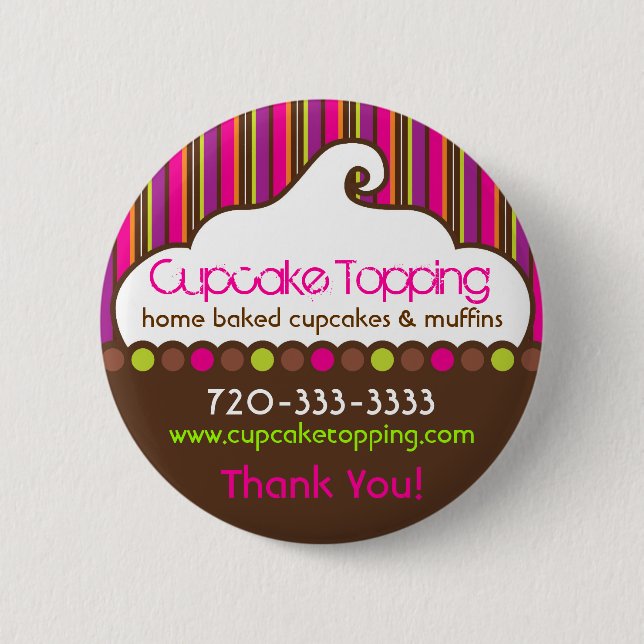 Cupcake Topping Retro Pinback Knapp (Framsida)