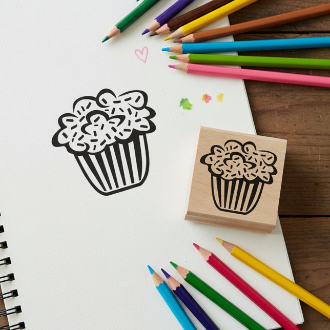 Cupcake Träkonststämpel för hantverk Stämpel (Cute cupcake wooden art stamp.)