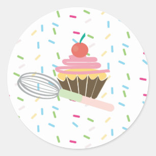 Cupcake Whisk Logosprinklar Belöning Runt Klistermärke