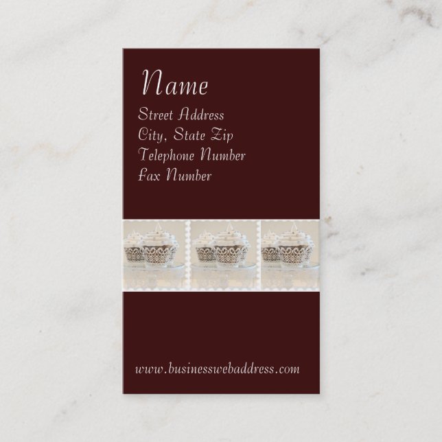 Cupcaked på visitkortar för mörkbruntbakgrund visitkort (Framsida)