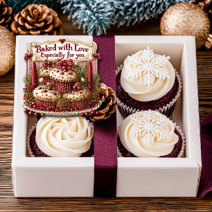 Cupcakes Bakat med Kärlek Röda Ljusstakar Röda Ban Fyrkantigt Klistermärke