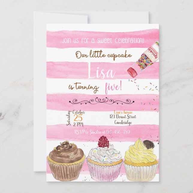 Cupcakes Birthday Invitation, Cupcakes Invitation Inbjudningar (Framsida)